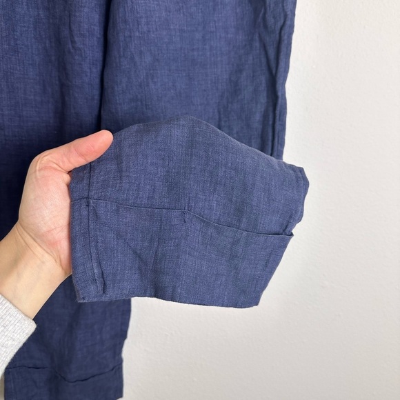 Sigrid Olsen blue 100% linen cuffed pull on elastic waist pants pockets M - Picture 4 of 5